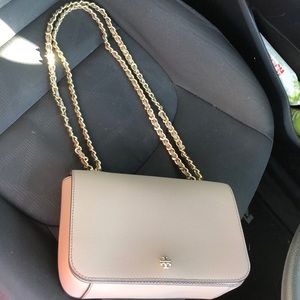 Gray Tory Burch purse with chain strap